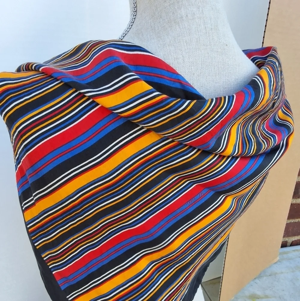 Vintage Colorful Striped Italian Silk Scarf